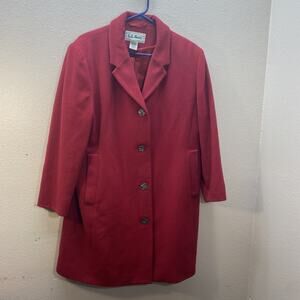 LL Bean VTG Size 14 P Women’s Red Wool Cashmere Long Trench Coat Holiday